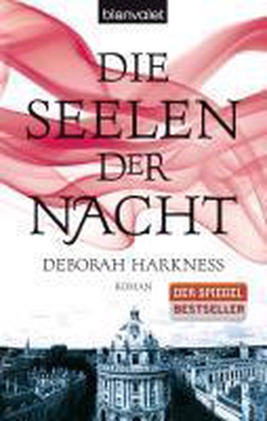 Couverture du livre "Die Seelen der Nacht" par Deborah Harkness. Fumée rouge au-dessus d'un bâtiment.