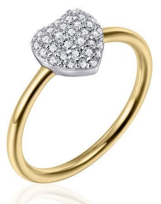 Schitterende 14K Gouden Ring Hart met Zirkonia's 17.25 mm. (maat 54)