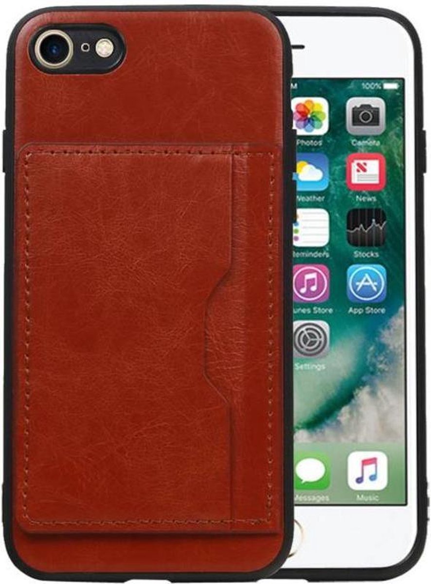 Staand Back Cover met 1 Pasjeshouder Hoesje Geschikt voor iPhone 8 / 7 Bruin
