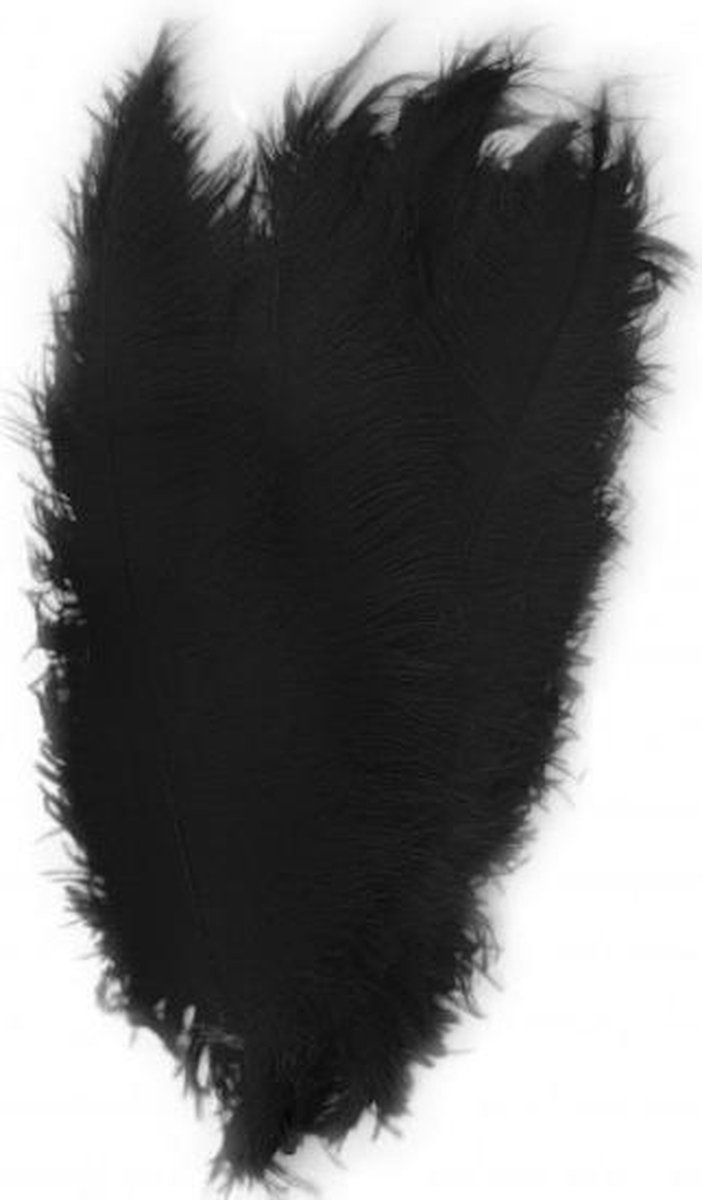 5x Grote decoratie veren/struisvogelveren zwart 50 - Hobby/knutsel materiaal - Sierveren/decoratie veren
