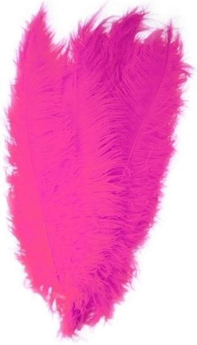 2x Grote decoratie veren/struisvogelveren fuchsia roze 50 - Hobby/knutsel materiaal - Sierveren/decoratie veren