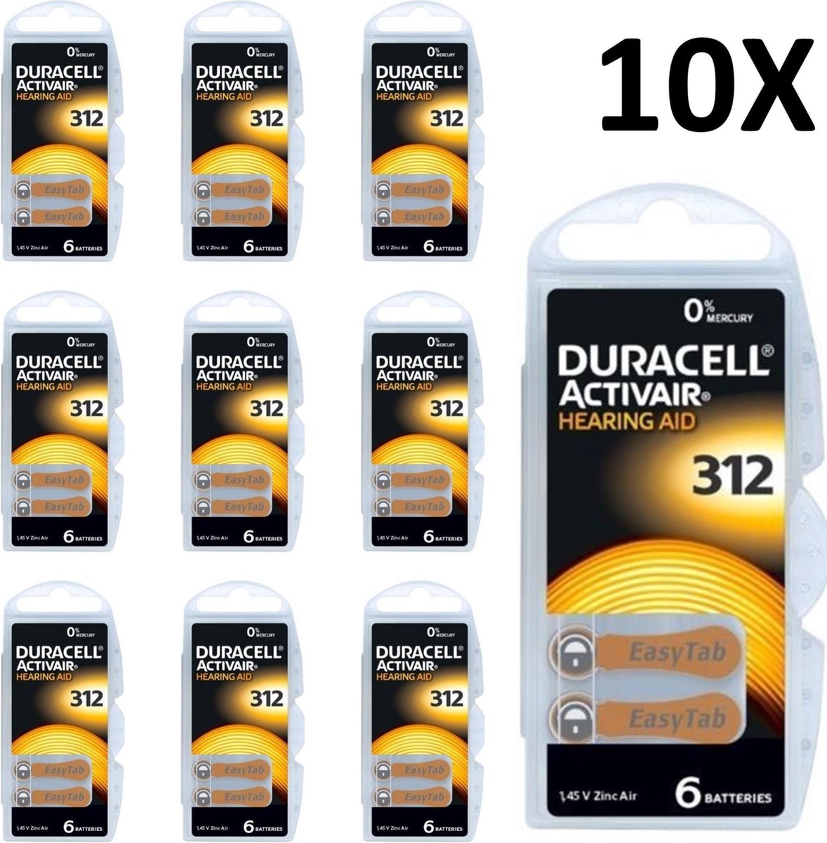 Duracell 312 ActivAir Hoorbatterijen - Bruin - 10x - 60 Stuks