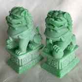 Feng Shui Groene Leeuwen - Fu honden - Fu Dogs 4x6.5x10cm (totale breedte is 2x4cm= 8cm)