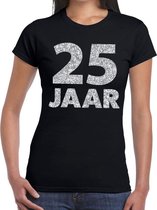 25 jaar zilver glitter verjaardag/jubileum shirt zwart dames XS