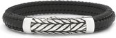 SILK Jewellery - Zilveren Armband - Zipp - 158BLK.21 - zwart leer - Maat 21