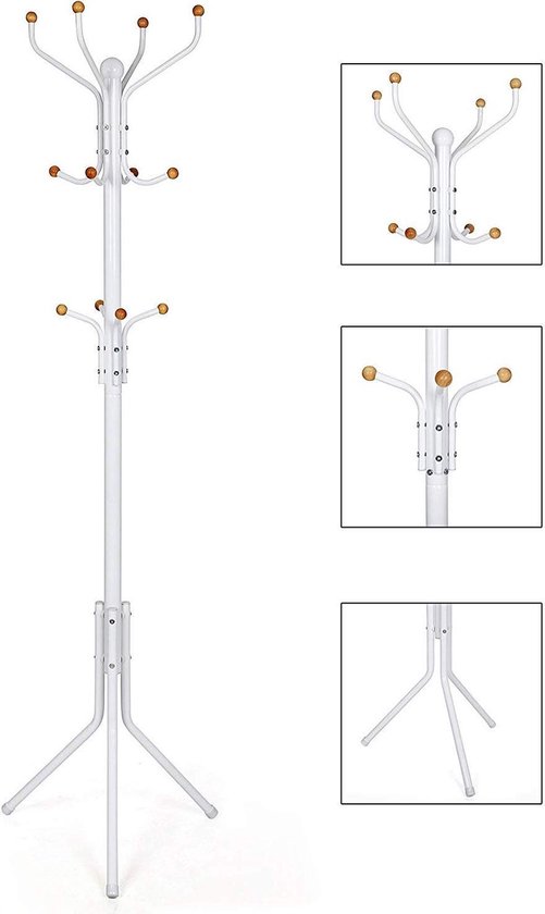 Vintage Design Kapstok Rek Staand Met 12 Kleding Haken Hangers - 3-Laags Boom Klerenhanger - Wit Vintage Design Kapstok Rek Staand Met 12 Kleding Haken Hangers - 3-Laags Boom Klerenhanger - Wit