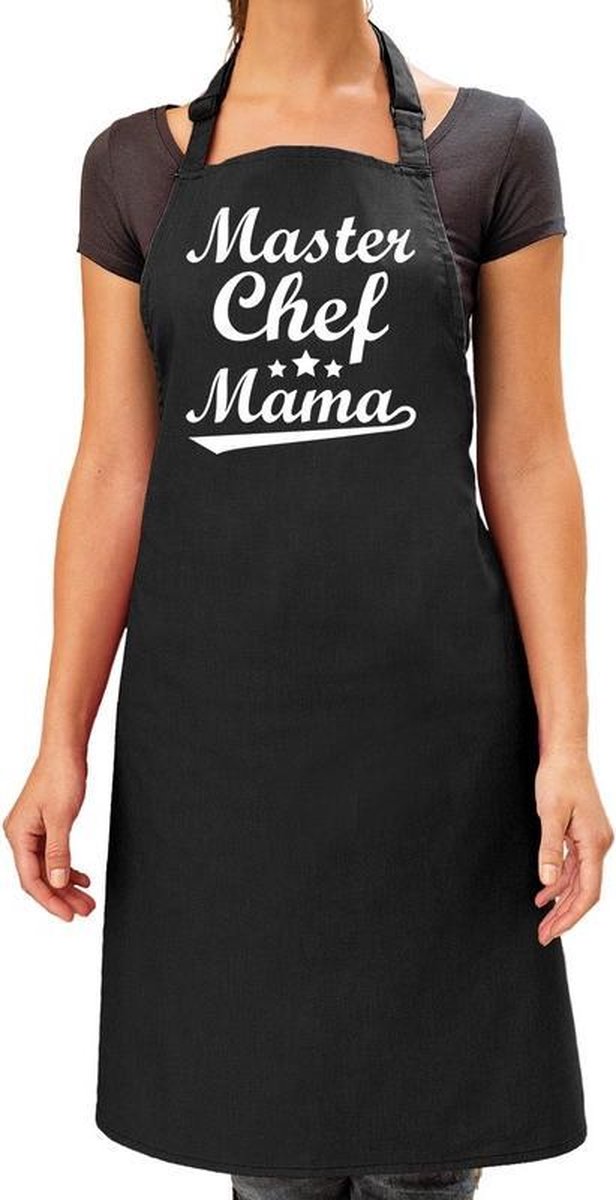 Master chef mama cadeau bbq/keuken schort dames - L 86 x B 72 cm - Zwart