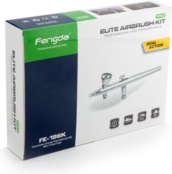Fengda FE-186K Airbrush Pistool Set – Double Action – 2x Nozzle set - Fengda