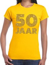 50 jaar goud glitter verjaardag/jubileum kado shirt geel dames L