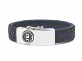 SILK Jewellery - Zilveren Armband - Alpha - 811BBU.21 - blauw/zwart leer - Maat 21
