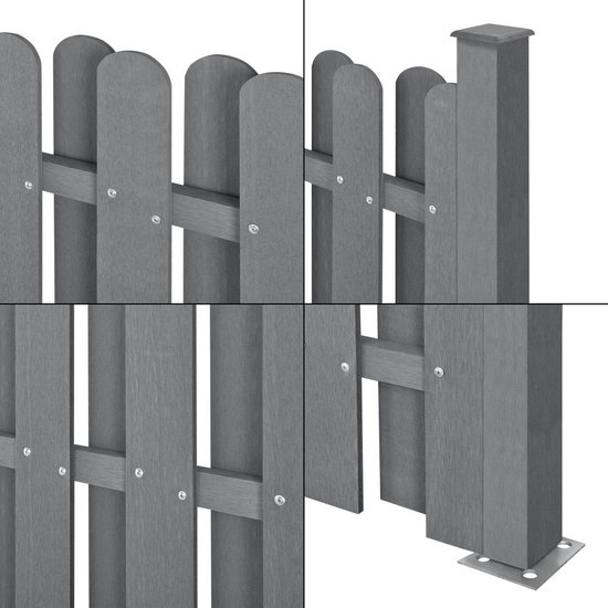 Panneau de clôture WPC 11 planches avec poteaux 185x562 cm gris