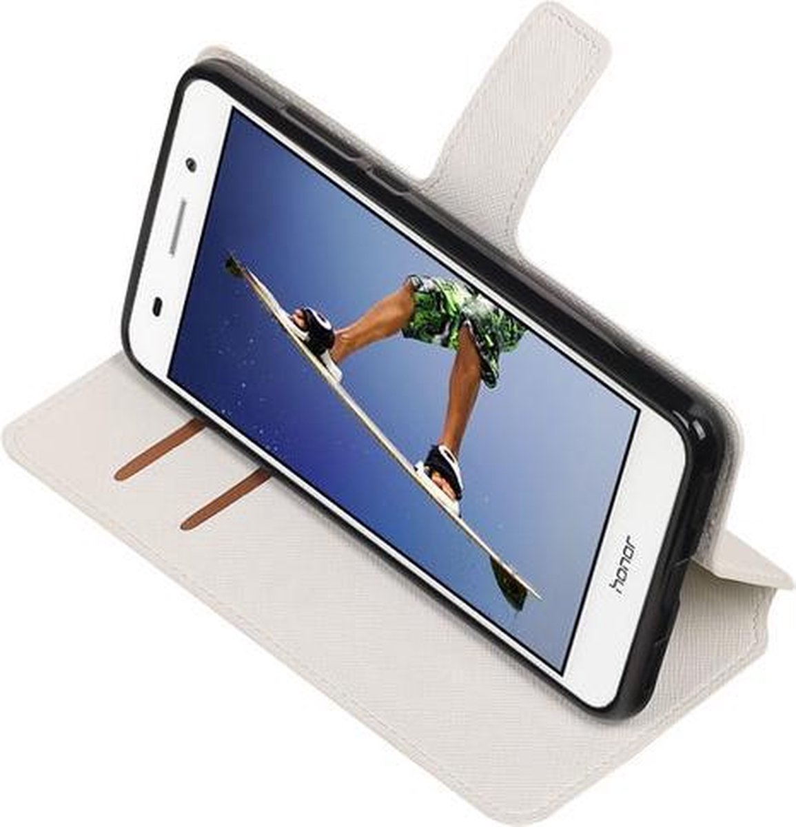 Wit Huawei Honor Y6 II TPU wallet case booktype hoesje HM Book