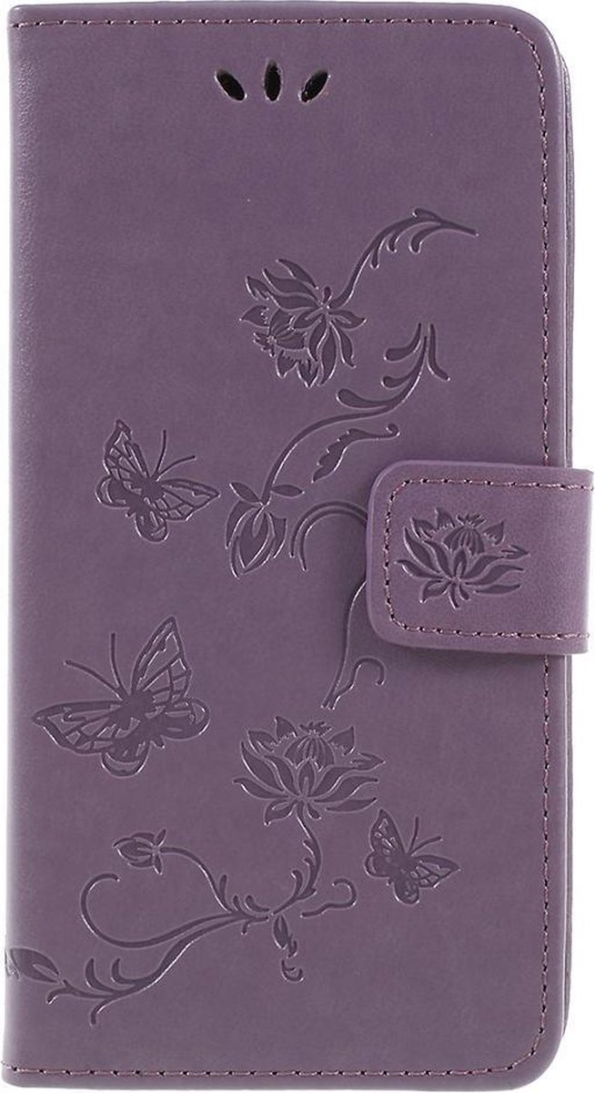 Bloemen & Vlinders Book Case - Geschikt voor Samsung Galaxy J6 (2018) Hoesje - Paars