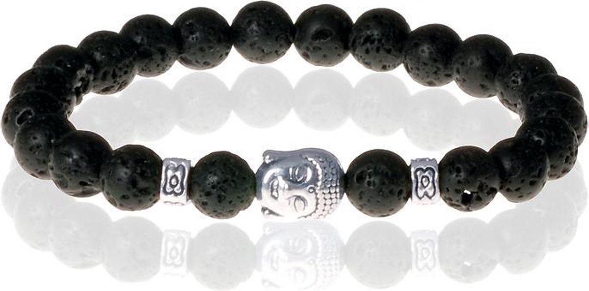 Kralen armband Lavasteen Buddha Zilverkleurig