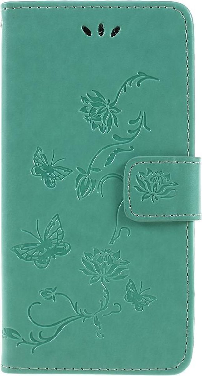 Bloemen & Vlinders Book Case - Geschikt voor Samsung Galaxy J6 (2018) Hoesje - Cyan