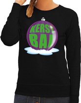 Foute kersttrui kerstbal paars op zwarte sweater voor dames - kersttruien 2XL (44)