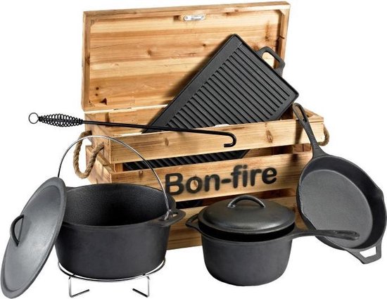 Bon-Fire Outdoor Pannenset / Kookset in Luxe Houten Box! bol.com