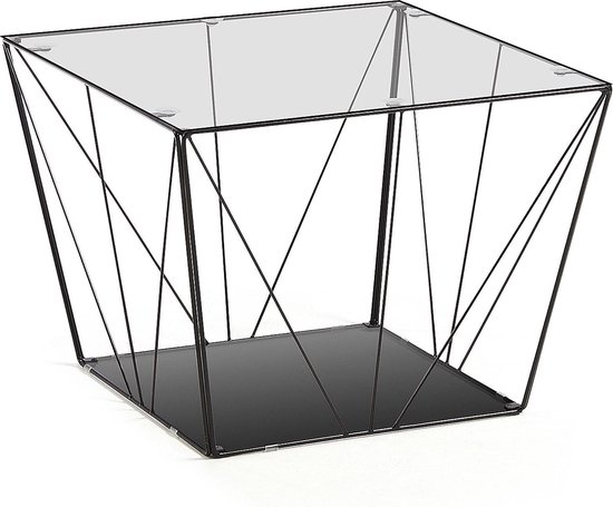 Table basse carrée Tilo 60 x 60 cm avec plateau en verre et pieds en métal noir