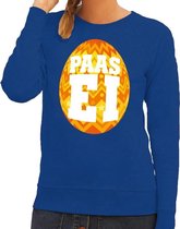 Paas sweater blauw met oranje ei voor dames XS