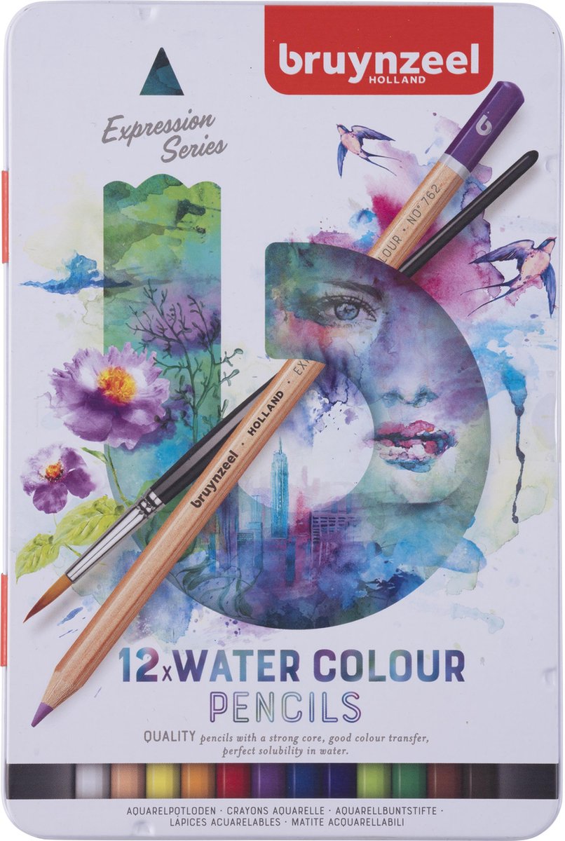 Bruynzeel Expression blik 12 aquarelpotloden met penseel