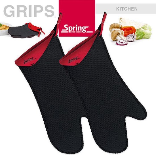 Spring Grips ovenwanten hittebestendig | neopreen | -40 ° tot 250 °C | antislip | universele maat, 23 x 15 cm | rood | pannenhandschoenen set