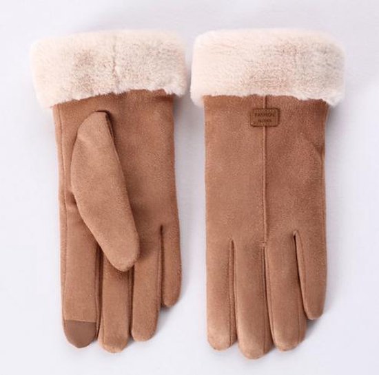 size M - Handschoenen met warme rand - Touchscreen - Khaki / Beige - Faux  suede... | bol.com