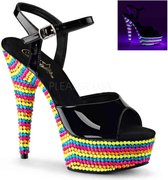 EU 35 = US 5 | DELIGHT-609RBS | *6Heel, 1 3/4 PF Ankle Strap Sandal, Neon UV Reactive