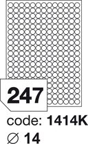 R0100.1414K.A Rayfilm ronde etiketten diameter 14 mm wit 247000 stuks 247 per blad doos 100 blad