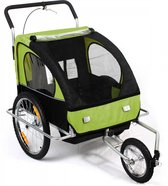 Geveerde fietskar met buggy functie Groen / Zwart