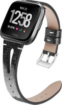 Bandje leer zwart metallic geschikt voor Fitbit Versa (Versa 2, Versa Lite)