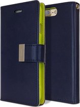 iPhone 7+ Plus Rich Diary hoesje Wallet Case Navy Blauw Groen
