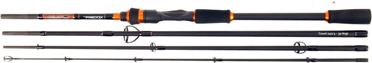 Predox Kuro Travel 240 - Hengel - Werphengel - Werpgewicht 35-80g - 2.40 Meter - 2-Delig - Kleur zwart en oranje - Reishengel