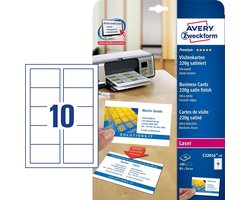 visitekaartjes Avery 85x54mm 220gr wit 10 vel 10 kaarten per vel AV-C32016-10