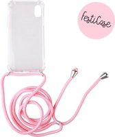 FESTICASE Hoesje Geschikt voor iPhone XR Telefoonhoesje met koord (Roze) TPU - Soft Case Hoesje - Transparant
