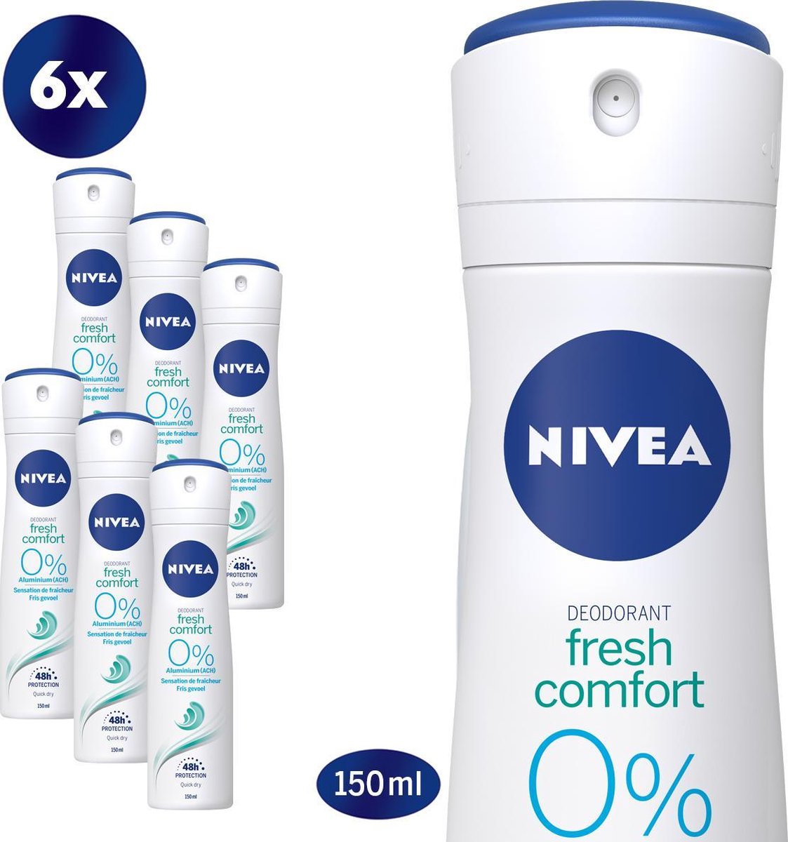 NIVEA Fresh Comfort Aluminium free - 6 x 150 ml - Deodorant Spray |