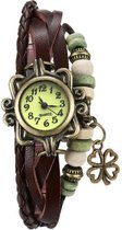 Fako® - Armband Horloge - Klavertje Vier - Bruin