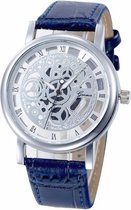 Fako® - Horloge - Open Uurwerk - Zilverkleurig - Blauw