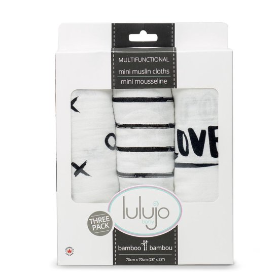 Lulujo medium-swaddle bamboo 3-pack - Modern Black & White