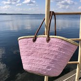 Bohemida- Rieten Tas - Boho Ibiza Shopper tas/Strandtas - Pink/Roze Pailetten - Handgevlochten Palmblad Riet -Leder hengsel