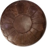 Leren Poef (XL) Chocolade bruin - Handgemaakt - Rond - Ø60 x 35cm - Gevuld geleverd - POUFS&PILLOWS