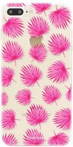 iPhone 8 Plus hoesje TPU Soft Case - Back Cover - Pink leaves / Roze bladeren