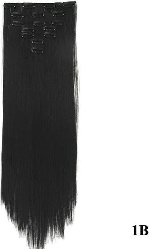 Clip-in hairextensions synthetisch silky straight in kleur zwart 55cm 2 pakken totaal gewicht 280 gram