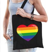 Rainbow gaypride tas - regenboog hart fuchsia zwarte katoenen tas - gaypride/lhbt