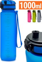 Drinkfles 1 liter - Sport Drinkbus Bidon 1000 ml waterfles 1L Blauw - King Mungo KMDF007