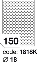 R0100.1818K.A Rayfilm ronde etiketten diameter 18 mm wit 15000 stuks 150 per blad doos 100 blad