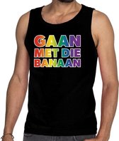 Gaypride gaan met die banaan tanktop/mouwloos shirt  - zwart regenboog homo singlet voor heren - gaypride S