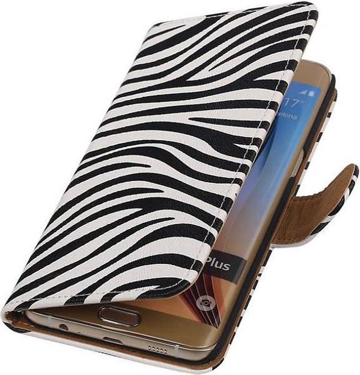Zebra Bookstyle Hoes Geschikt voor Samsung Galaxy S6 Edge Plus G928T Wit