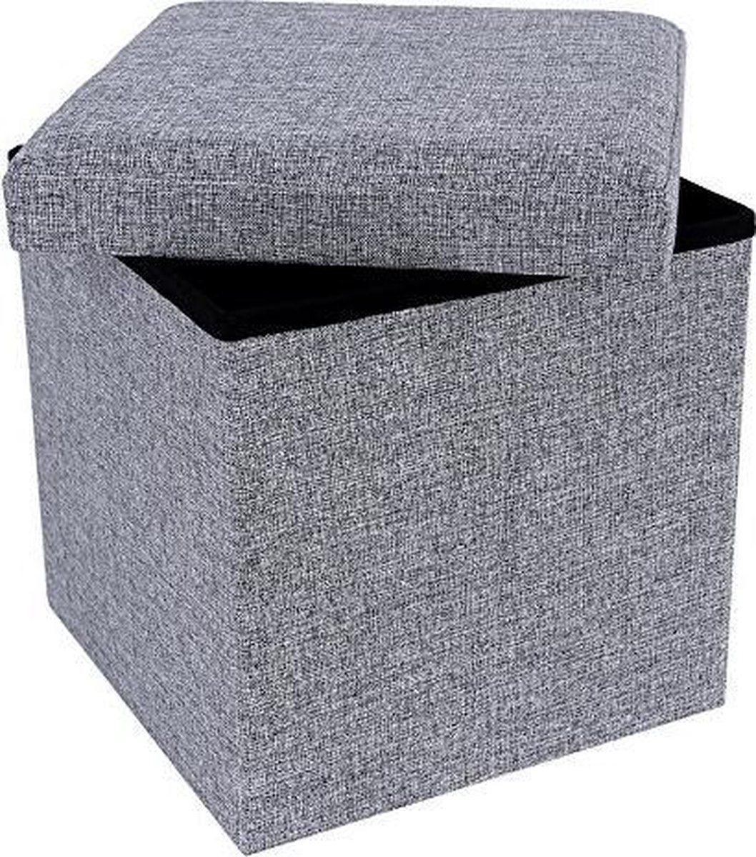 BRIAN & DANY Kruk met opbergruimte en deksel, kruk met opbergruimte met houten poten, 38 x 38 x 38 cm, bruin