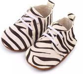 Leren Babyschoenen met Veters en leuke Zebraprint 0-6 maanden