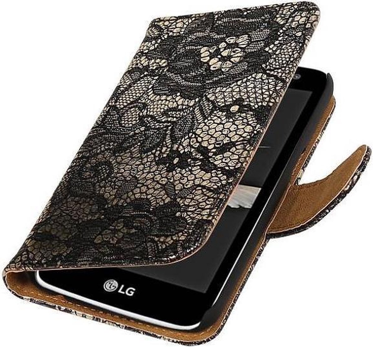 Lace Bookstyle Wallet Case Hoesjes Geschikt voor LG K4 Zwart